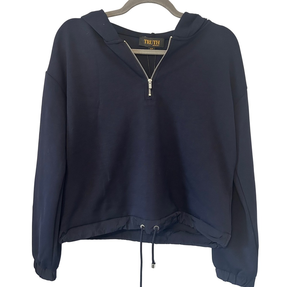 Truth by Republic Navy Blue Quarter Zip Hoodie Modal Cropped Sweatshirt S NWT